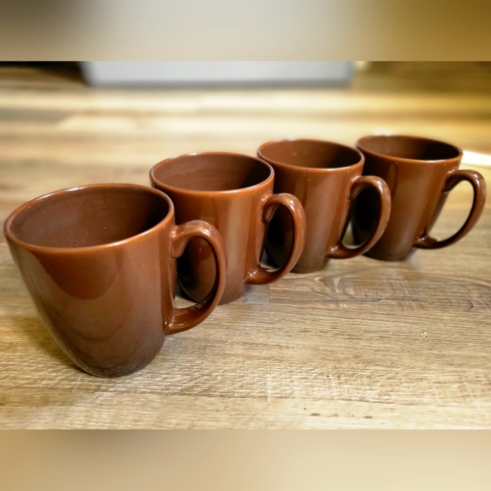 Corelle Stoneware Dark Brown 12 Oz Coffee Tea Mug Cup Lot of 4